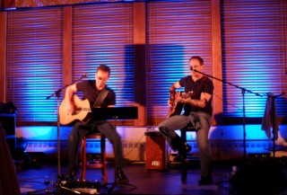 (Image: Steve and Bill on Stage seated on Stools)